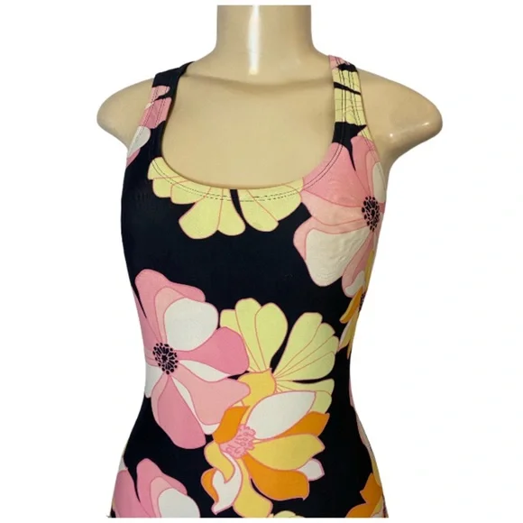 Speedo One Piece Swimsuit Racerback Black Floral Sz 8 Full Coverage UPF 50+ - Picture 4 of 10